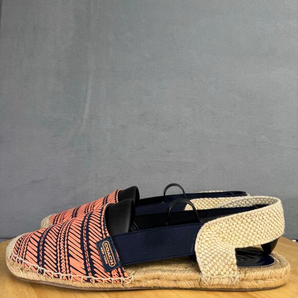 Coach Rayanne Sling-Back Flat Espadrille Sandal Coral/Blue Women's Size 8.5B US - Picture 1 of 8